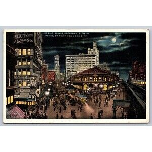 Postcard New York Herald Square by Night Moonlight 1921 Actor George Arliss NY